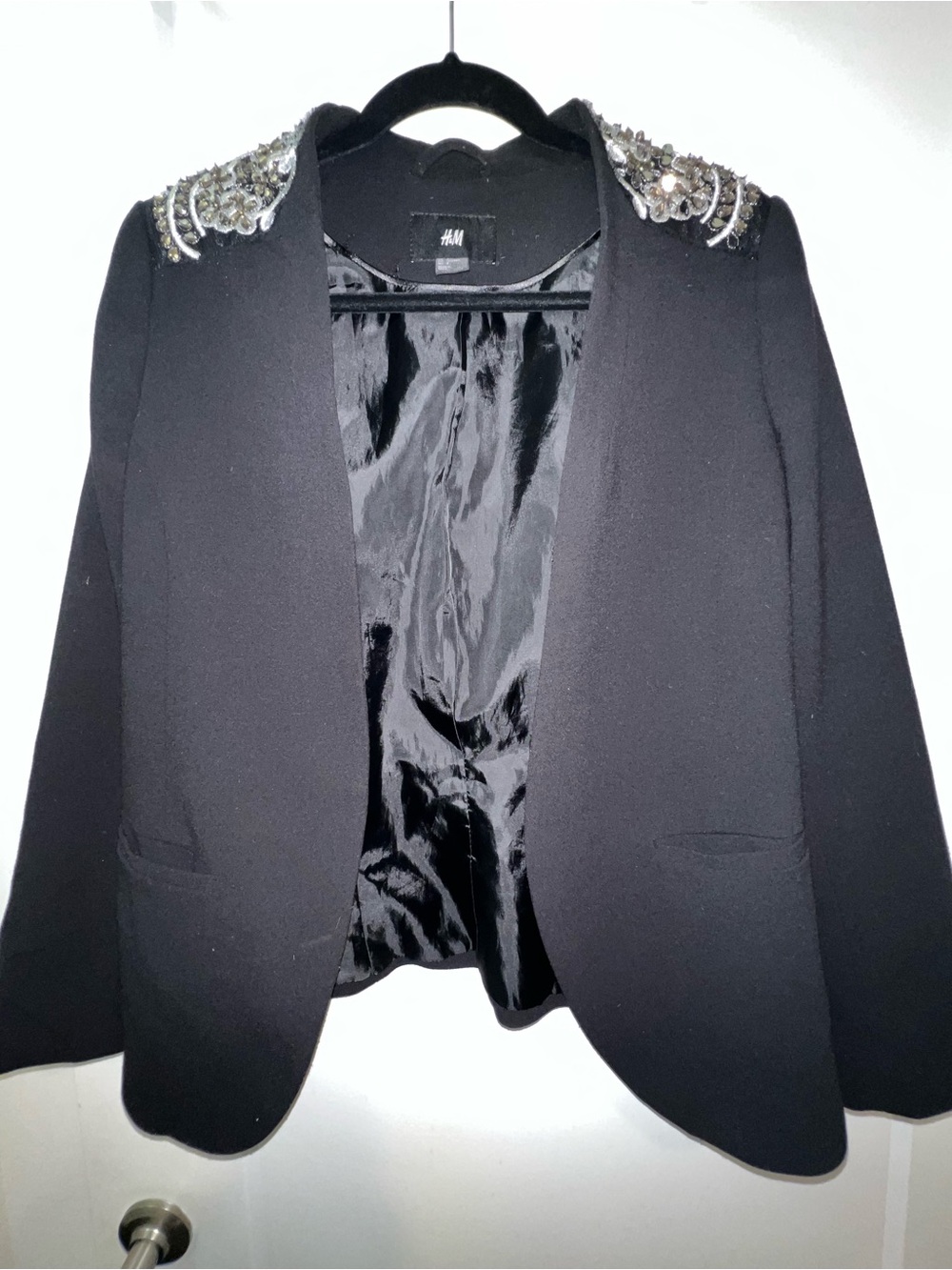 H&M Black Blazer with Beaded Shoulder Detail